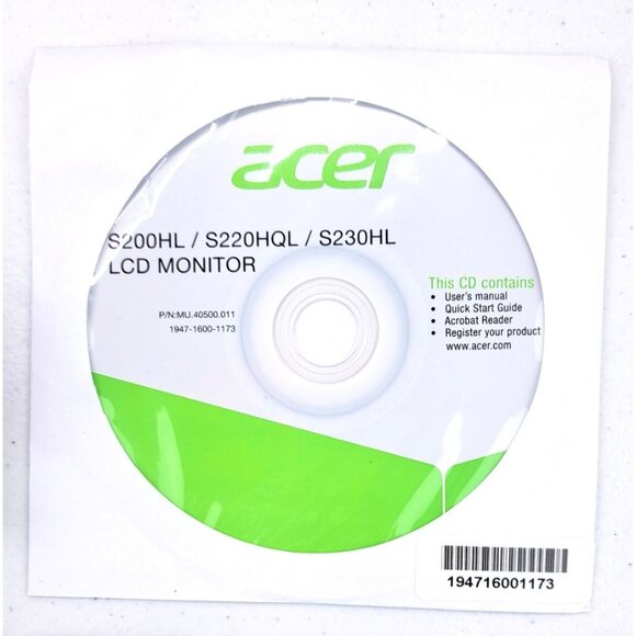 Acer AC Adapter Power Supply for S200HL LCD Monitor Manual Setup CD OEM Original - Picture 3 of 6